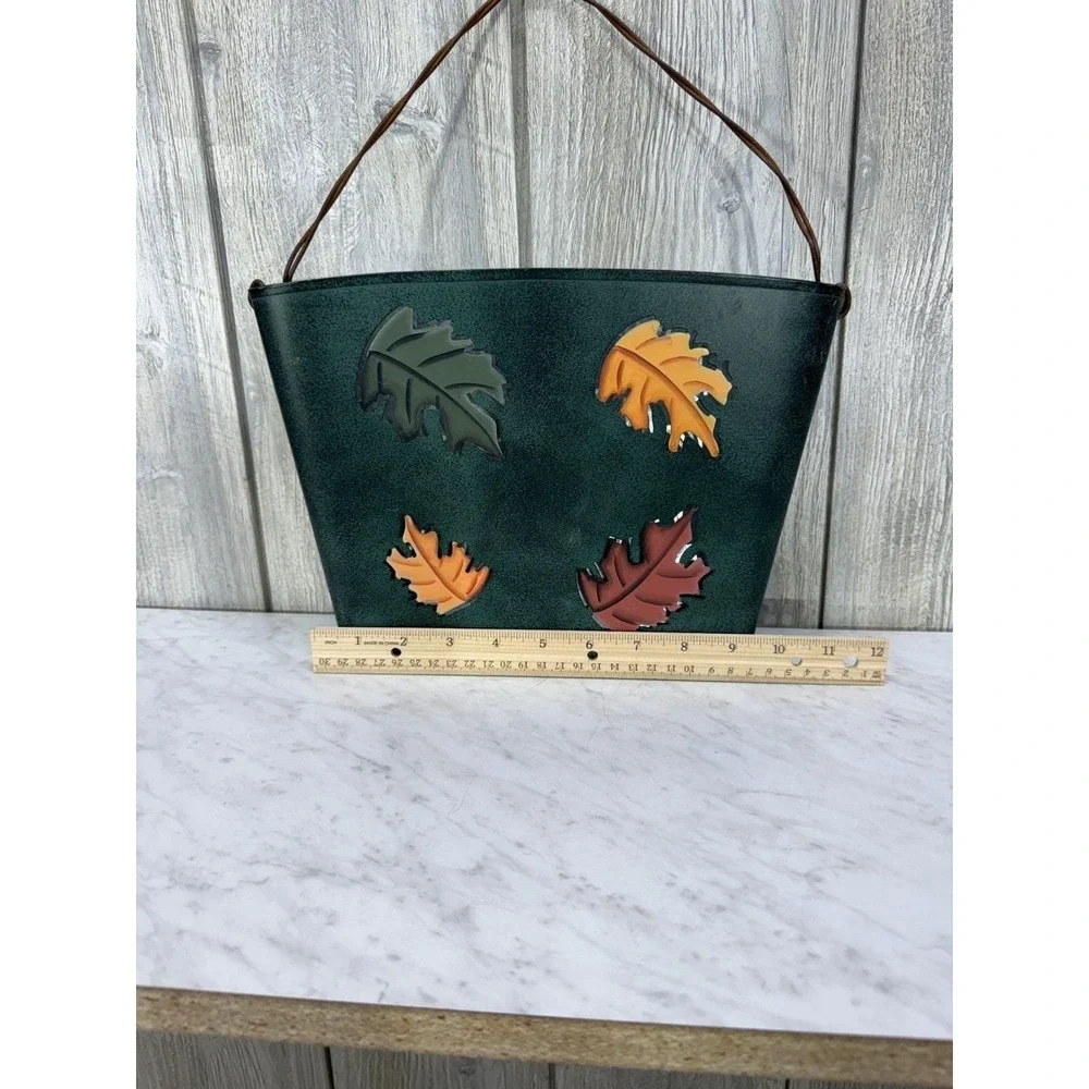 Rustic Metal Wall Pocket Planter Green Autumn Leaf Decorative Hanging Basket
